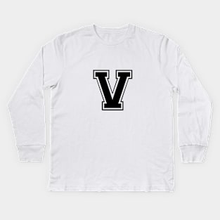 Initial Letter V - Varsity Style Design - Black text Kids Long Sleeve T-Shirt